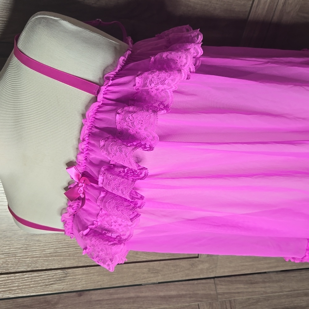 Victoria Secret Babydoll Lingerie Pink Lace Trim Cami Top Night Gown - Picture 2 of 10